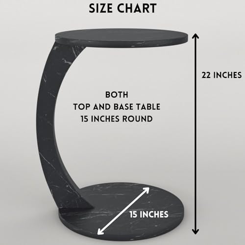 Faux Marble C-Shaped Coffee Table with Wheels, White