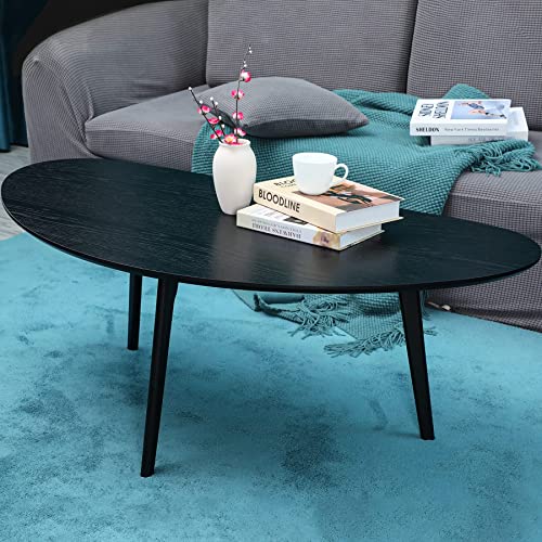 Mid Century Modern Black Oval Coffee Tables Set