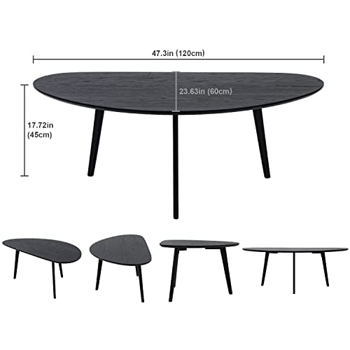 Mid Century Modern Black Oval Coffee Tables Set