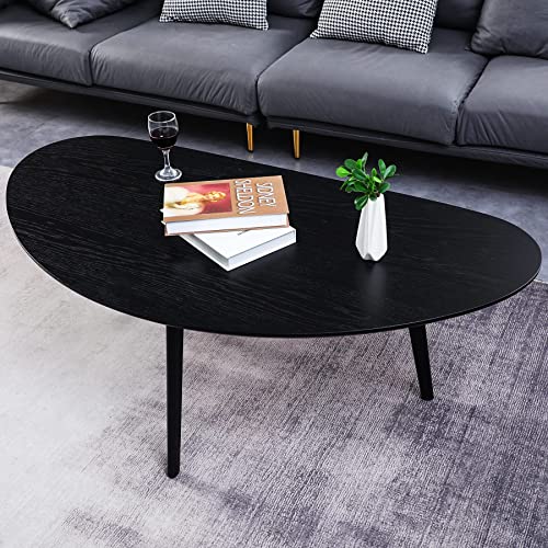 Mid Century Modern Black Oval Coffee Tables Set