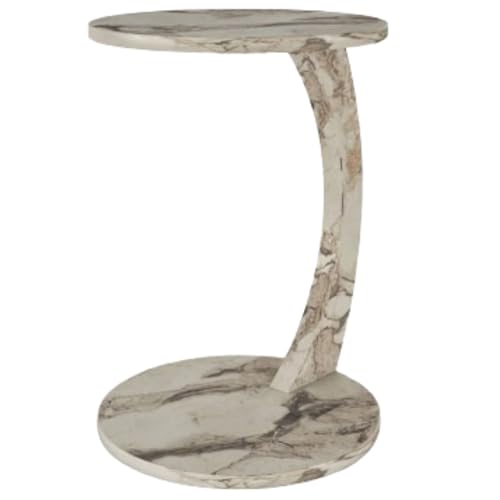 Faux Marble C-Shaped Coffee Table with Wheels, White