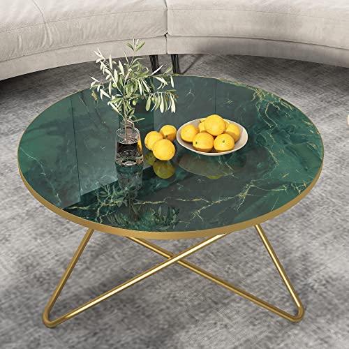 Green Faux Marble Top Round Coffee Table
