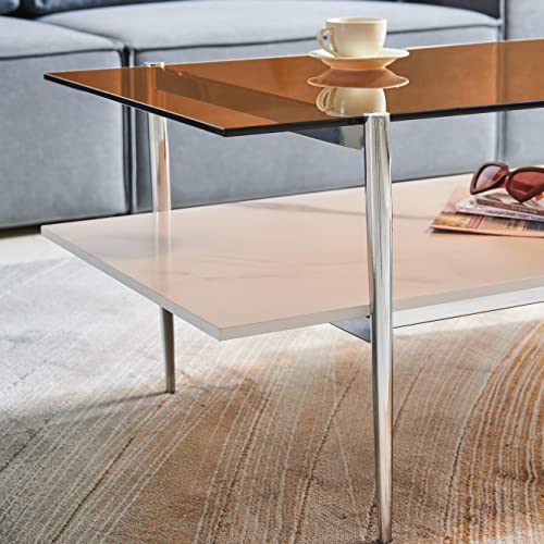 AGV 202206 Tadio Glass Coffee Table, Chrome Finish