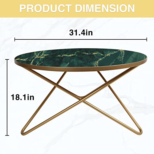Green Faux Marble Top Round Coffee Table