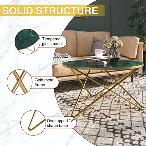 Green Faux Marble Top Round Coffee Table