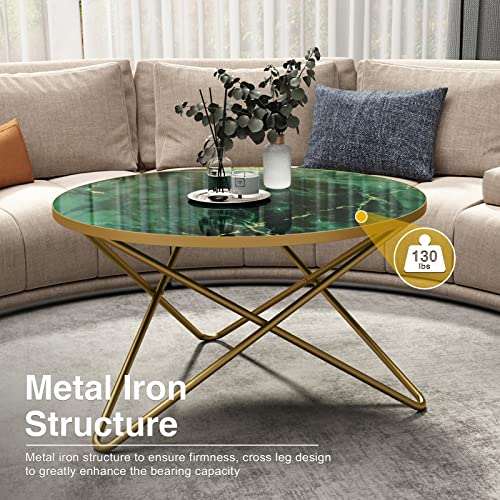 Green Faux Marble Top Round Coffee Table