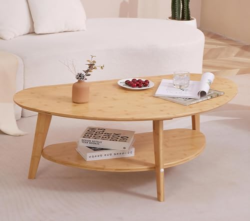 Mid Century Modern Oval Bamboo Coffee Table
