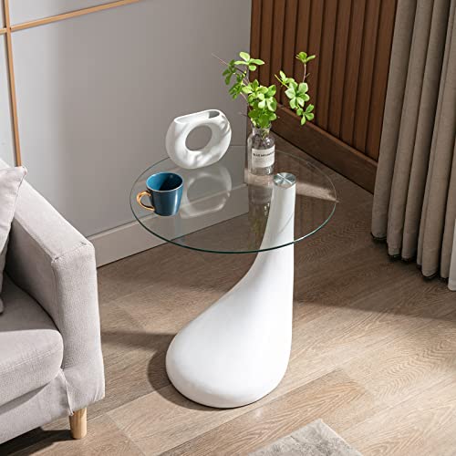 Contemporary Round Glass Coffee Table - 21" Tall White