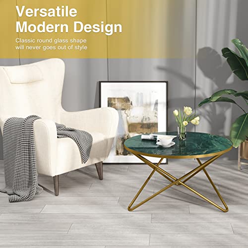 Green Faux Marble Top Round Coffee Table