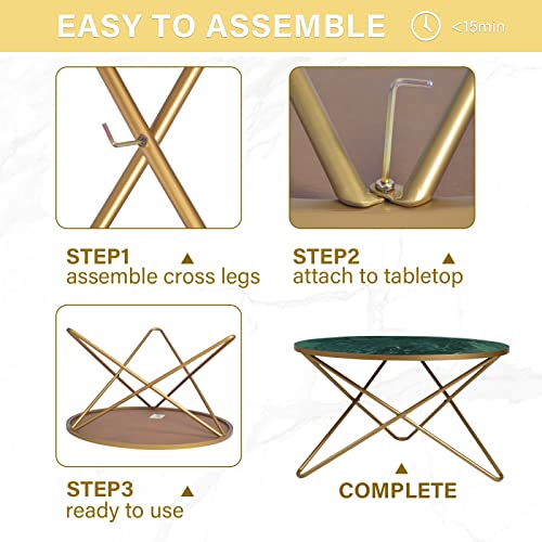 Green Faux Marble Top Round Coffee Table