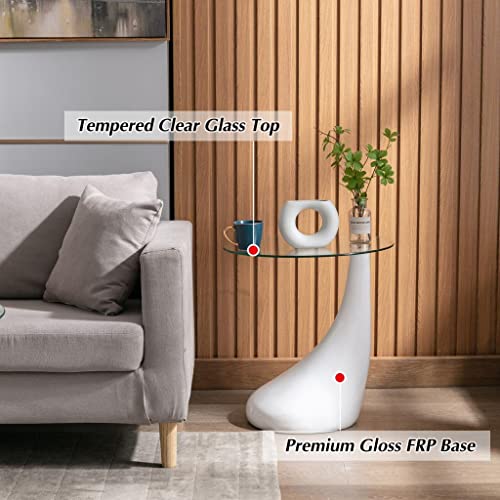 Contemporary Round Glass Coffee Table - 21" Tall White