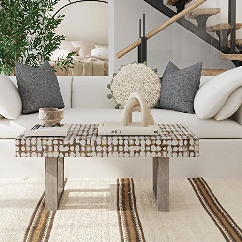 Handmade Coconut Shell Mosaic Coffee Table - White Finish