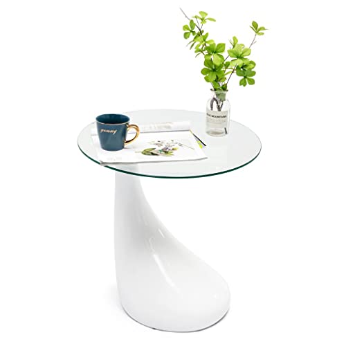 Contemporary Round Glass Coffee Table - 21" Tall White