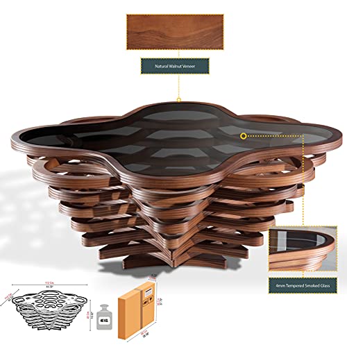 Papella Design Walnut Veener Coffee Table, Rustic Glass