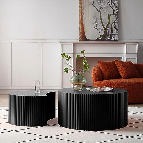 Modern Round Nesting Coffee Table Set - Black Wood