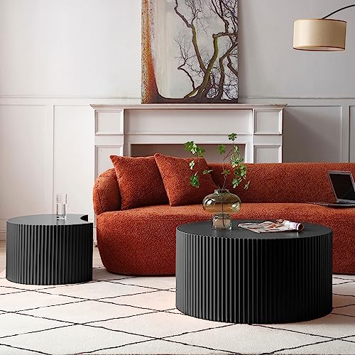 Modern Round Nesting Coffee Table Set - Black Wood