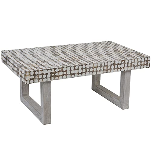 Handmade Coconut Shell Mosaic Coffee Table - White Finish