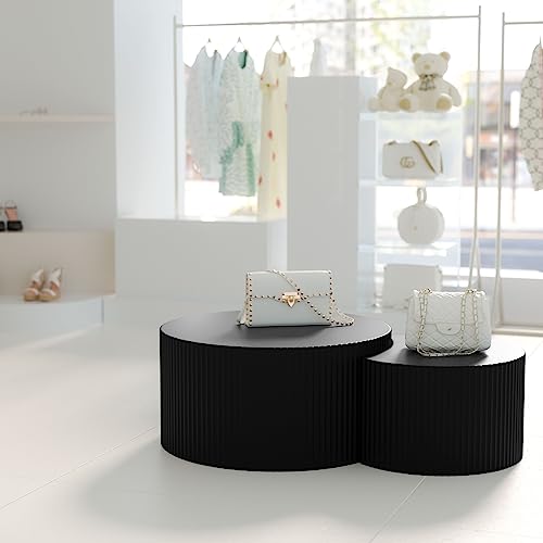 Modern Round Nesting Coffee Table Set - Black Wood