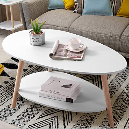 Modern White 2-Tier Coffee Table with Storage Shelves