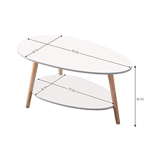 Modern White 2-Tier Coffee Table with Storage Shelves