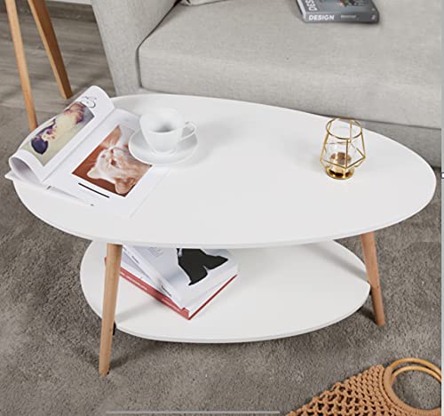 Modern White 2-Tier Coffee Table with Storage Shelves