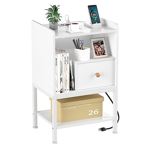 Modern White Nightstand with Charging Station and USB Ports