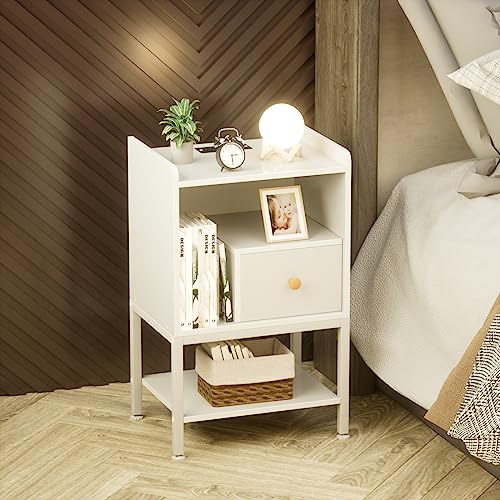 Modern White Nightstand with Charging Station and USB Ports