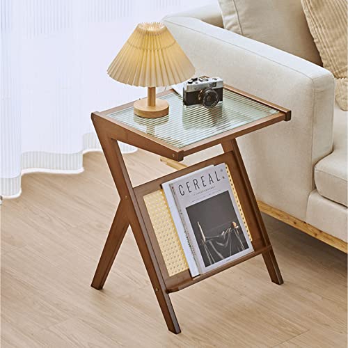 Boho Rattan End Table with Glass Top Coffee Table