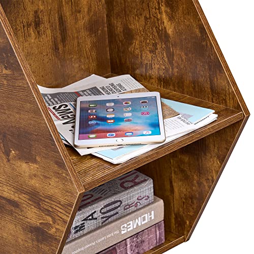 Set of 2 Natural Wood Coffee Tables, Hexagonal Shape