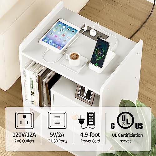 Modern White Nightstand with Charging Station and USB Ports