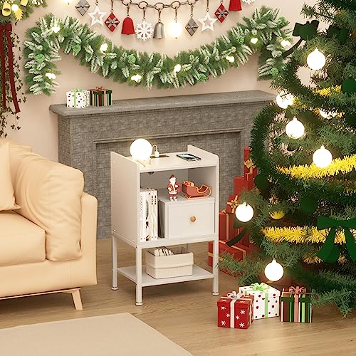 Modern White Nightstand with Charging Station and USB Ports