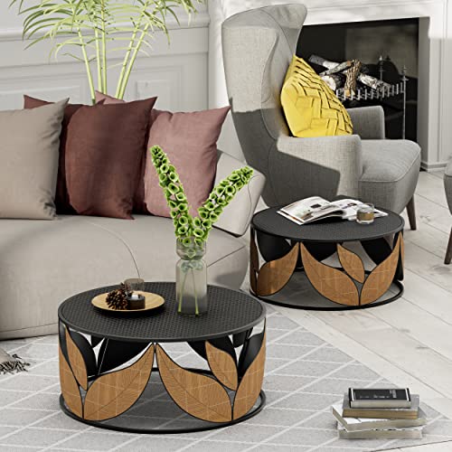 Modern Black Round Nesting Coffee Table Set - Fully Assembled