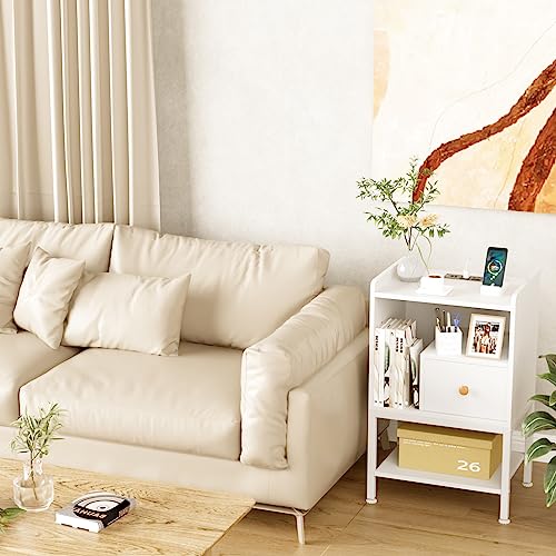 Modern White Nightstand with Charging Station and USB Ports