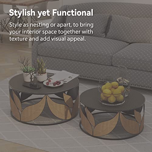 Modern Black Round Nesting Coffee Table Set - Fully Assembled