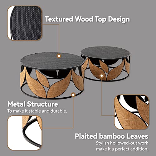 Modern Black Round Nesting Coffee Table Set - Fully Assembled