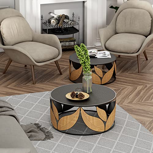 Modern Black Round Nesting Coffee Table Set - Fully Assembled