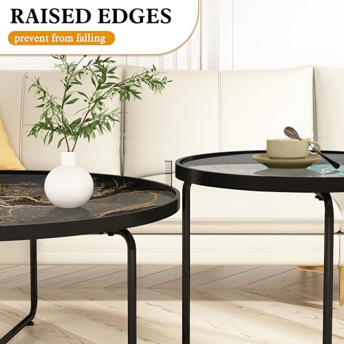 Abstract Round Glass Coffee Table Set of 2, Modern