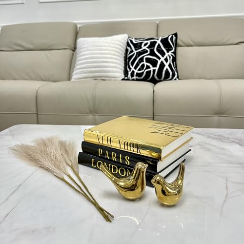 Modern Coffee Table Decor: Stacked Books with Bird Statues