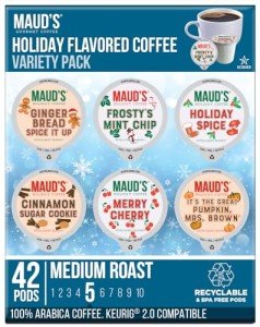 Maud's Holiday Coffee Pod Variety Pack, 42 ct - Fall, Holiday & Christmas Blends, 100% Arabica, Compatible with Keurig, Solar Energy Produced