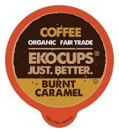 EKOCUPS Organic Burnt Caramel Flavored Coffee Pods, Extra 30% More Coffee Per Cup, Artisan Fair Trade Dark Roast, Carmel Coffee for Keurig K Cup Machines, Recyclable Pods, 40 Count