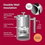 MuellerLiving French Press Coffee Maker, 34 oz, Stainless Steel, 4 Filters, Double Insulated, Rust-Free, Dishwasher Safe