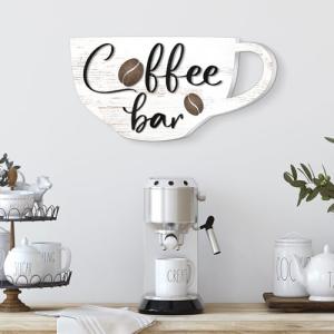 Rustic Wood Coffee Bar Sign for Boho Kitchen