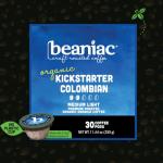beaniac Organic Kickstarter 100% Colombian, Medium Light Roast, Single Serve Compostable K Cup Coffee Pods, Organic Arabica Coffee, Keurig Brewer Compatible, 30 Count