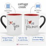 Valentine's Coffee Cups, Set of 2 Mugs with Love Messages