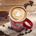 Voltogar Ceramic Travel Mug with Lid, 17oz, Orange Flowers