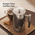 MuellerLiving French Press Coffee Maker, 34 oz, Stainless Steel, 4 Filters, Double Insulated, Rust-Free, Dishwasher Safe