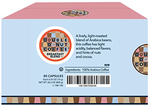 Double Donut Breakfast Blend Coffee Pods, Light Roast, 80 Count