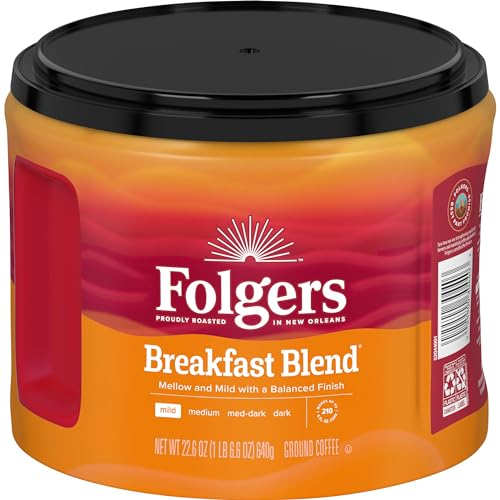 Folgers Breakfast Blend Ground Coffee, Smooth & Mild
