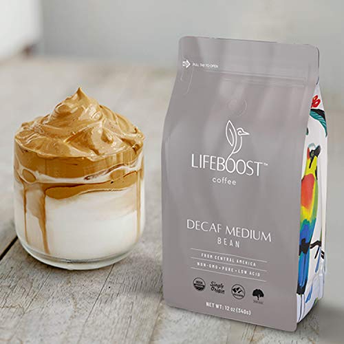 Lifeboost Medium Swiss Water Decaf Coffee Beans - Low Acid Organic - Whole Bean - 12 oz