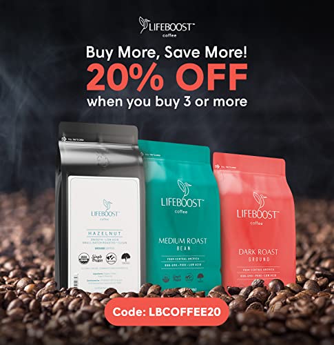 Lifeboost Medium Swiss Water Decaf Coffee Beans - Low Acid Organic - Whole Bean - 12 oz